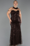 Robe De Soirée Grande Taille Longue Perlé Brun ABU6632