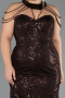 Robe De Soirée Grande Taille Longue Perlé Brun ABU6632