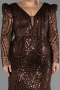 Robe De Soirée Grande Taille Longue Perlé Brun ABU6661