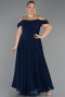 Robe De Soirée Grande Taille Longue Mousseline Bleu Marine ABU6646