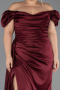 Robe De Soirée Grande Taille Satin Longue Rouge Bordeaux ABU1626