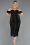 Robe De Invitation Grande Taille Midi Mousseline Noir ABK2701