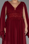 Robe de Soirée Grande Taille Longue Mousseline Rouge Bordeaux ABU4638