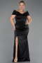 Robe De Soirée Grande Taille Satin Longue Noir ABU5878