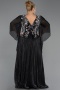 Robe De Soirée Grande Taille Longue Mousseline Noir ABU6619