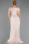 Robe De Soirée Grande Taille Longue Mousseline Beige ABU6604