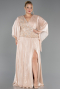 Robe De Soirée Grande Taille Longue Mousseline Beige ABU6619