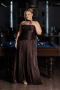 Robe De Soirée Grande Taille Longue Mousseline Brun ABU5958