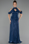 Robe de Soirée Longue Mousseline Bleu Marine ABU6640
