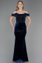 Robe de Soirée Longue Velours Bleu Marine ABU6664