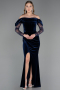 Robe de Soirée Longue Velours Bleu Marine ABU6668