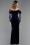Robe de Soirée Longue Velours Bleu Marine ABU6668