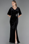 Robe de Soirée Grande Taille Longue Velours Longue Velours Noir ABU6669