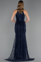 Robe de Soirée Longue Dantelle Bleu Marine ABU6084