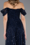 Robe de Soirée Longue Perlé Bleu Marine ABU6659