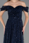 Robe de Soirée Longue Perlé Bleu Marine ABU6659