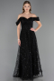 Robe de Soirée Longue Perlé Noir ABU6659
