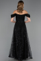 Robe de Soirée Longue Perlé Noir ABU6659