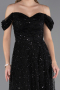Robe de Soirée Longue Perlé Noir ABU6659
