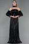 Robe de Soirée Longue Mousseline Noir ABU6533