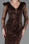 Robe de Soirée Longue Perlé Brun ABU6660