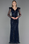Robe de Soirée Longue Perlé Bleu Marine ABU6660