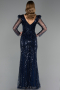Robe de Soirée Longue Perlé Bleu Marine ABU6660