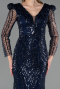 Robe de Soirée Longue Perlé Bleu Marine ABU6660