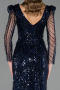 Robe De Soirée Grande Taille Longue Perlé Bleu Marine ABU6661