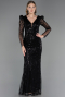 Robe de Soirée Longue Perlé Noir ABU6660