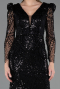 Robe de Soirée Longue Perlé Noir ABU6660