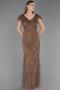 Robe de Soirée Grande Taille Longue Perlé Cuivre ABU6672