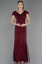 Robe de Soirée Grande Taille Longue Perlé Rouge Bordeaux ABU6672