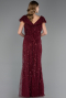 Robe de Soirée Grande Taille Longue Perlé Rouge Bordeaux ABU6672