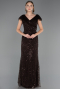 Robe de Soirée Grande Taille Longue Perlé Brun ABU6672