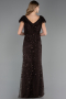 Robe de Soirée Grande Taille Longue Perlé Brun ABU6672