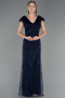 Robe de Soirée Grande Taille Longue Perlé Bleu Marine ABU6672
