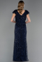 Robe de Soirée Grande Taille Longue Perlé Bleu Marine ABU6672