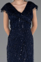 Robe de Soirée Grande Taille Longue Perlé Bleu Marine ABU6672