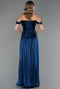 Robe De Soirée Grande Taille Longue Mousseline Bleu Marine ABU6685