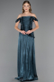 Robe de Soirée Longue Mousseline Vert Pétrole ABU6674