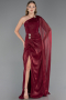 Robe de Soirée Longue Mousseline Rouge Bordeaux ABU6675