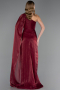 Robe de Soirée Longue Mousseline Rouge Bordeaux ABU6675