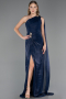 Robe de Soirée Longue Mousseline Bleu Marine ABU6675