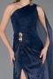 Robe de Soirée Longue Mousseline Bleu Marine ABU6675