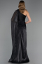 Robe de Soirée Longue Mousseline Noir ABU6675