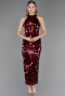 Robe de Soirée Longue Squameuse Rouge Bordeaux ABU6676