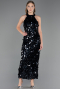 Robe de Soirée Longue Squameuse Bleu Marine ABU6676