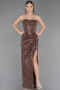 Robe de Soirée Longue Perlé Cuivre ABU6679
