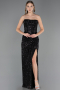 Robe de Soirée Longue Perlé Noir ABU6679